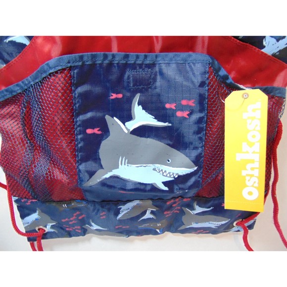 OshKosh B Gosh SHARKS Drawstring Bag/Backpack Multi-Pockets Nylon Knapsack - Picture 2 of 9